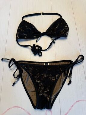 Guess Vintage Black Lace Bikini Set Size XS